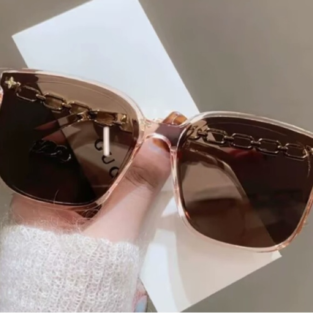 Women’s Square Chain-Detail Sunglasses - Pink Translucent